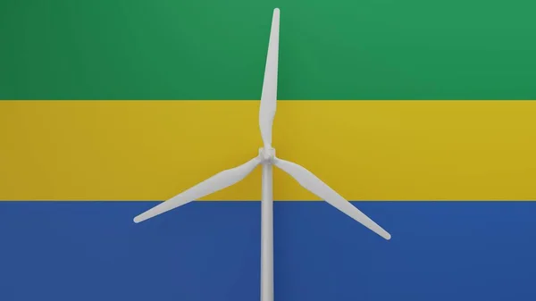 Large Wind Turbine Center Background Country Flag Gabon — Stock Photo, Image