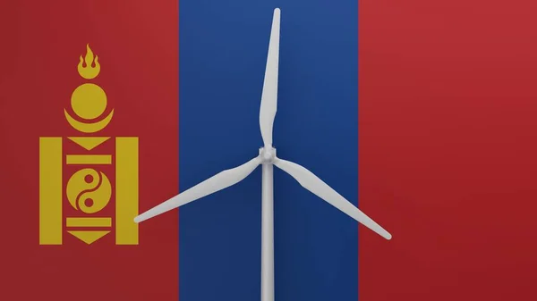 モンゴルの国旗を背景に 中央に大きな風力タービン — ストック写真