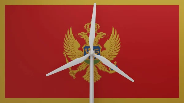 Nagy Szélturbina Központban Háttér Ország Zászló Montenegró — Stock Fotó