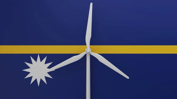 Large Wind Turbine Center Background Country Flag Nauru — Stock Photo, Image