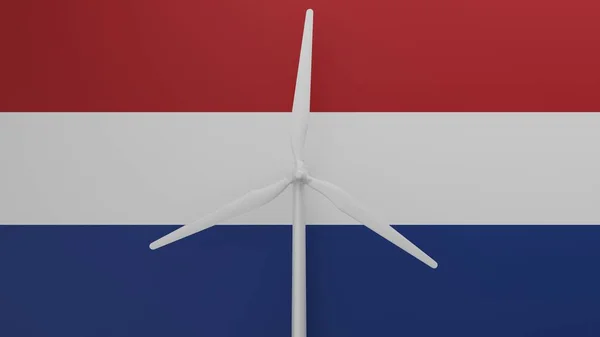 Велика Вітрова Турбіна Центрі Фоном Прапора Нідерландів — стокове фото