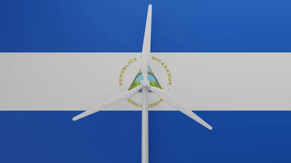 Grande Turbina Eólica Centro Com Fundo Bandeira País Nicarágua — Fotografia de Stock