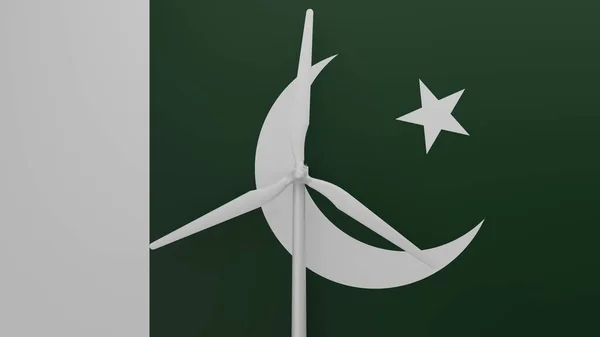 Velká Větrná Turbína Centru Pozadím Státní Vlajky Pákistánu — Stock fotografie
