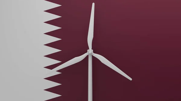 Velká Větrná Turbína Centru Pozadím Vlajky Kataru — Stock fotografie