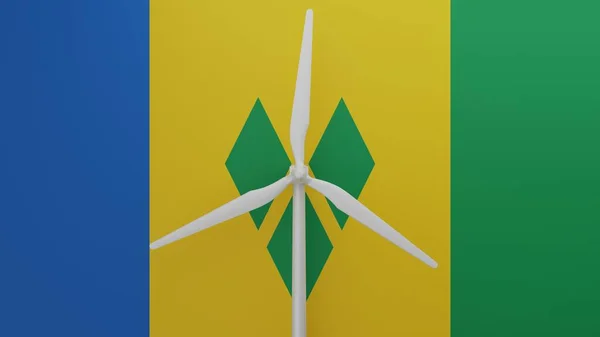 Large Wind Turbine Center Background Country Flag Saint Vincent Grenadines — Stock Photo, Image
