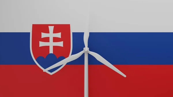 Large Wind Turbine Center Background Country Flag Slovakia — Stock Photo, Image