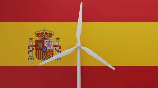 Large Wind Turbine Center Background Country Flag Spain — Stock Photo, Image