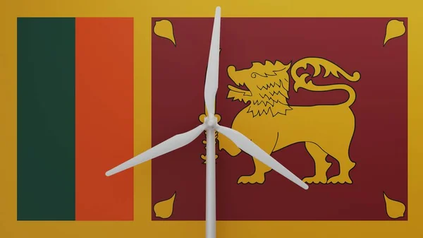 Large Wind Turbine Center Background Country Flag Sri Lanka — Stock Photo, Image