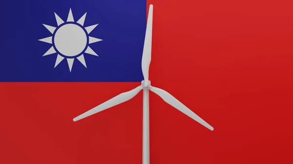 台湾の国旗を背景に 中央に大きな風力タービン — ストック写真