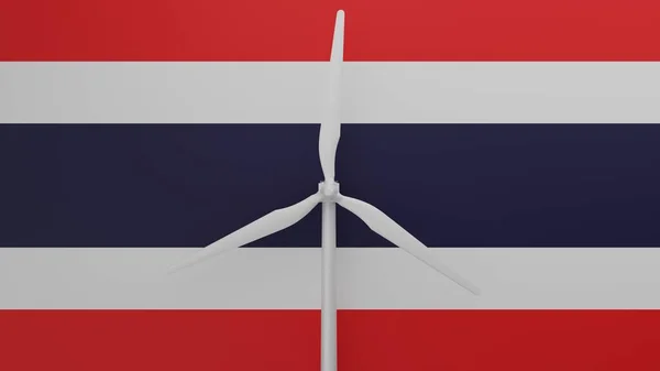 Duża Turbina Wiatrowa Centrum Tłem Flagi Kraju Tajlandii — Zdjęcie stockowe