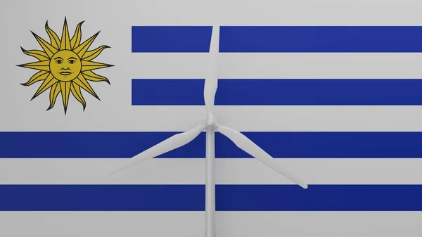 Grande Turbina Eólica Centro Com Fundo Bandeira País Uruguai — Fotografia de Stock