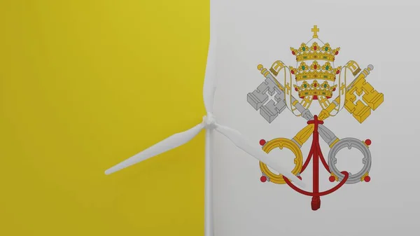 Grande Turbina Eólica Centro Com Fundo Bandeira País Cidade Vaticano — Fotografia de Stock