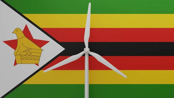 Stor Vindkraftverk Centrum Med Bakgrund Landets Flagga Zimbabwe — Stockfoto