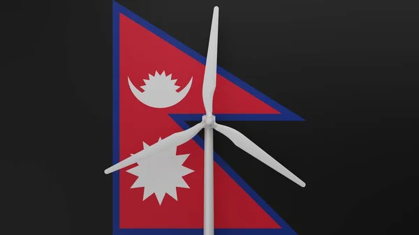 ネパールの国旗を背景に 中央に大きな風力タービンを設置 — ストック写真