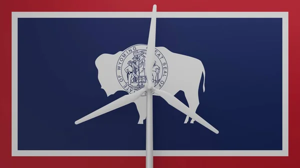 Large Wind Turbine Center Background State Flag Wyoming — Stock Photo, Image