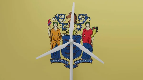 Large Wind Turbine Center Background State Flag New Jersey — Stock Photo, Image