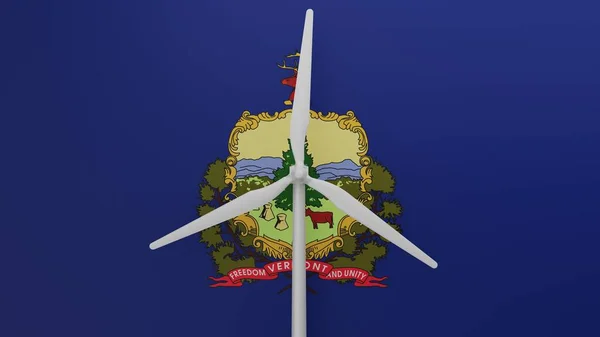 Duża Turbina Wiatrowa Centrum Tłem Amerykańskiej Flagi Stanu Vermont — Zdjęcie stockowe
