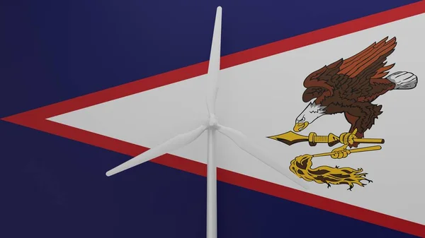 Large Wind Turbine Center Background Flag American Samoa — Stock Photo, Image