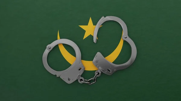 Félig Nyitott Acél Bilincs Közepén Tetején Nemzeti Zászló Mauritánia — Stock Fotó