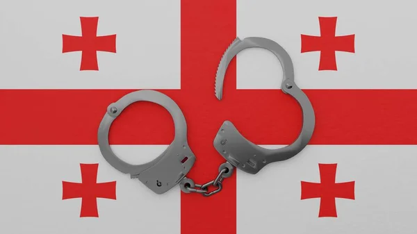 Half Opened Steel Handcuff Center Top National Flag Georgia Royalty Free Stock Images
