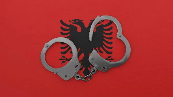 Половина Открытого Стального Наручника Центре Вершине Государственного Флага Албании — стоковое фото
