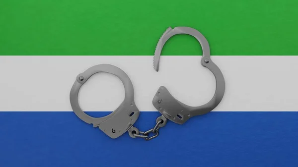 Half Opened Steel Handcuff Center Top National Flag Sierra Leone Stock Image