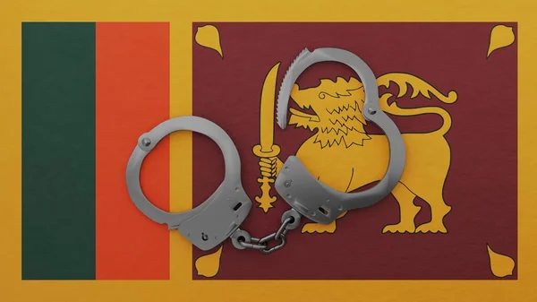 Half Opened Steel Handcuff Center Top National Flag Sri Lanka — Stock Photo, Image