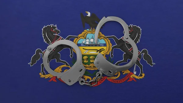 Half Opened Steel Handcuff Center Top State Flag Pennsylvania Royalty Free Stock Images