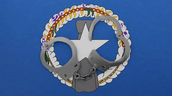 Полуоткрытые Стальные Наручники Центре Флаге Северных Марианских Островов — стоковое фото