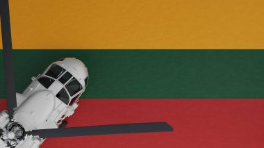 Sol alt köşede ve Litvanya Ulusal Bayrağı 'nın tepesinde bir Beyaz Helikopter' in yukarıdan görünüşü