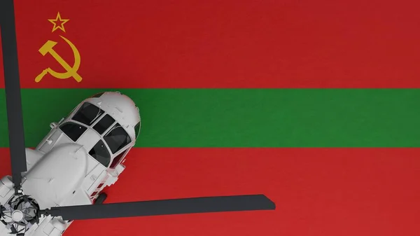 Felülről Lefelé Kilátás Egy Fehér Helikopterre Bal Alsó Sarokban Dnyeszteren — Stock Fotó