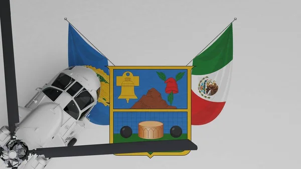 Felülről Lefelé Egy Fehér Helikopter Bal Alsó Sarokban Hidalgo Zászló — Stock Fotó
