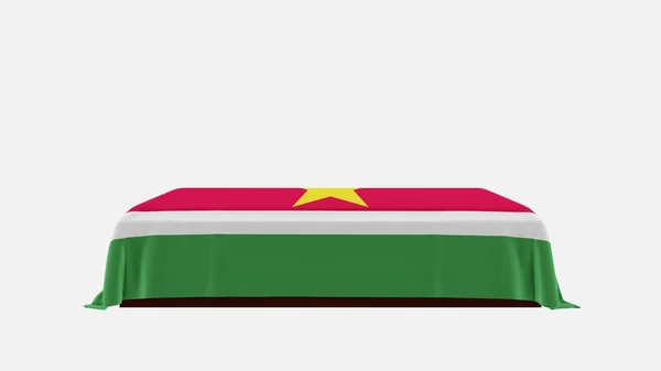 Side View Casket White Background Covered Country Flag Suriname — Stock Photo, Image