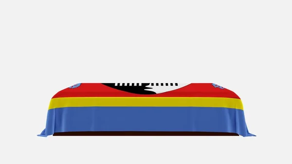 Πλευρική Άποψη Κιβωτίου Λευκό Φόντο Καλυπτόμενο Από Σημαία Της Σουαζιλάνδης — Φωτογραφία Αρχείου