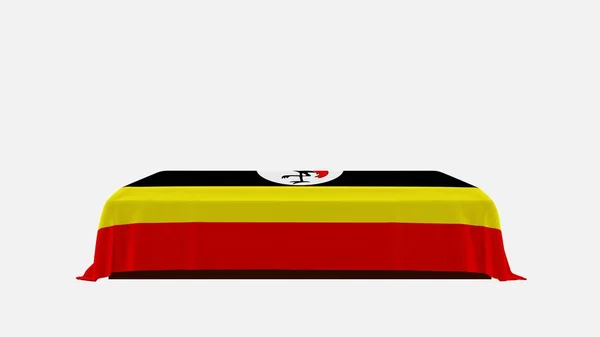 Side View Casket White Background Covered Country Flag Uganda — Stock Photo, Image