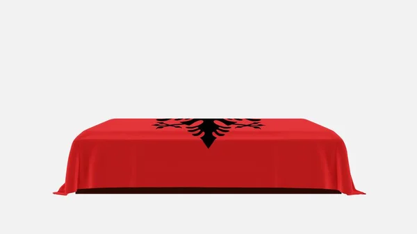 Side View Casket White Background Cover Country Flag Albania — стокове фото