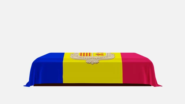 Боковой Вид Гроб Белом Фоне Покрытый Флагом Андорры — стоковое фото