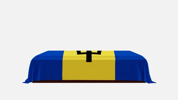 Side View Casket White Background Cover Country Flag Barbados — стокове фото