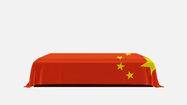 Боковой Вид Гроб Белом Фоне Покрытый Страновым Флагом Китая — стоковое фото