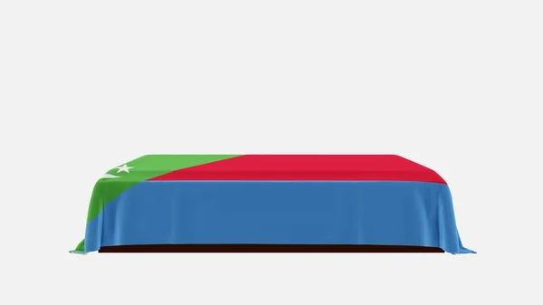 Side View Casket White Background Covered Country Flag Comoros — Stock Photo, Image