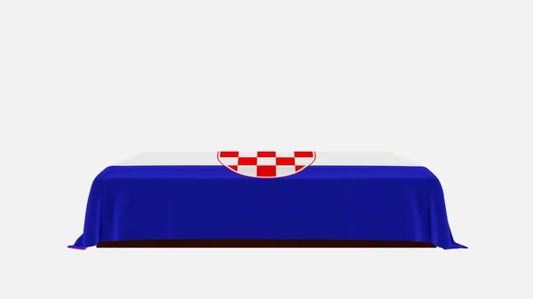 Боковой Вид Гроб Белом Фоне Покрытый Флагом Хорватии — стоковое фото