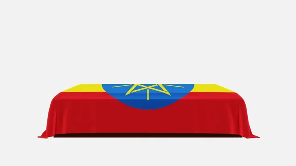 Side View Casket White Background Covered Country Flag Ethiopia — Stock Photo, Image