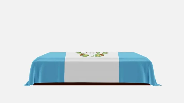 Vista Lateral Caixão Fundo Branco Coberto Com Bandeira País Guatemala — Fotografia de Stock