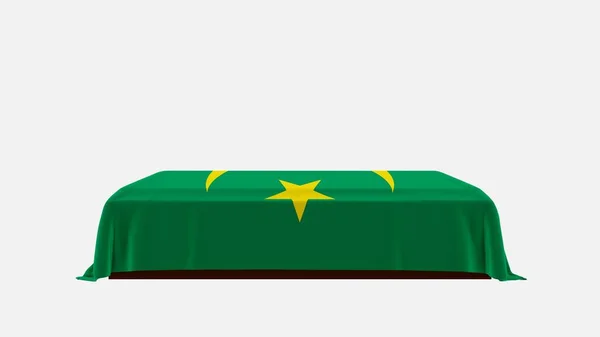 Side View Casket White Background Covered Country Flag Mauritania — Stock Photo, Image