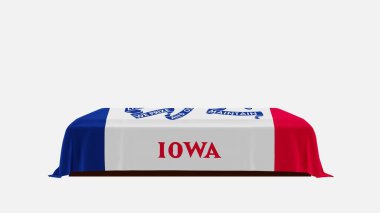 Iowa Bayrağı ile kaplanmış Beyaz Arkaplanda Tabut Görünümü