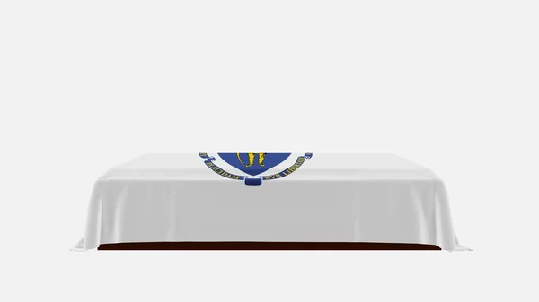 Side View Casket White Background Cover Country Flag Massachusetts — стокове фото