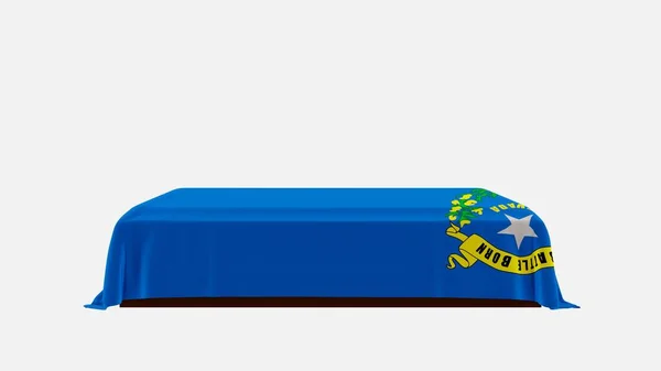 Боковой Вид Гроб Белом Фоне Покрытый Флагом Невады — стоковое фото