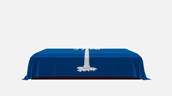 Боковой Вид Гроб Белом Фоне Покрытый Флагом Южной Каролины — стоковое фото