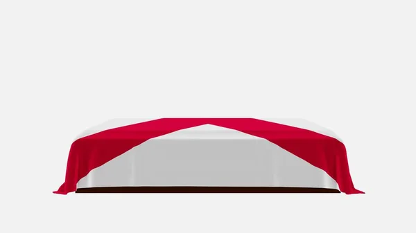 Side View Casket White Background Diselimuti Dengan Bendera Negara Alabama — Stok Foto