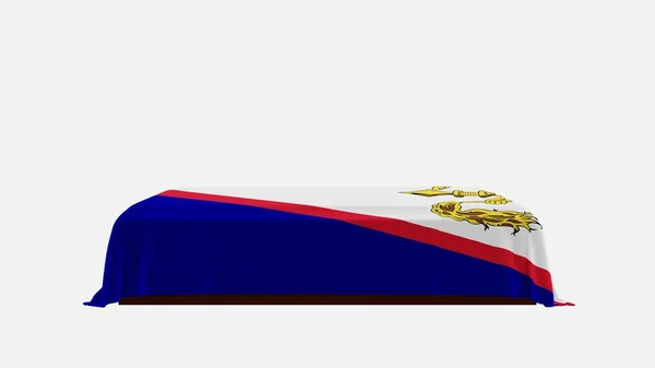 Vista Lateral Caixão Fundo Branco Coberto Com Bandeira Samoa Americana — Fotografia de Stock